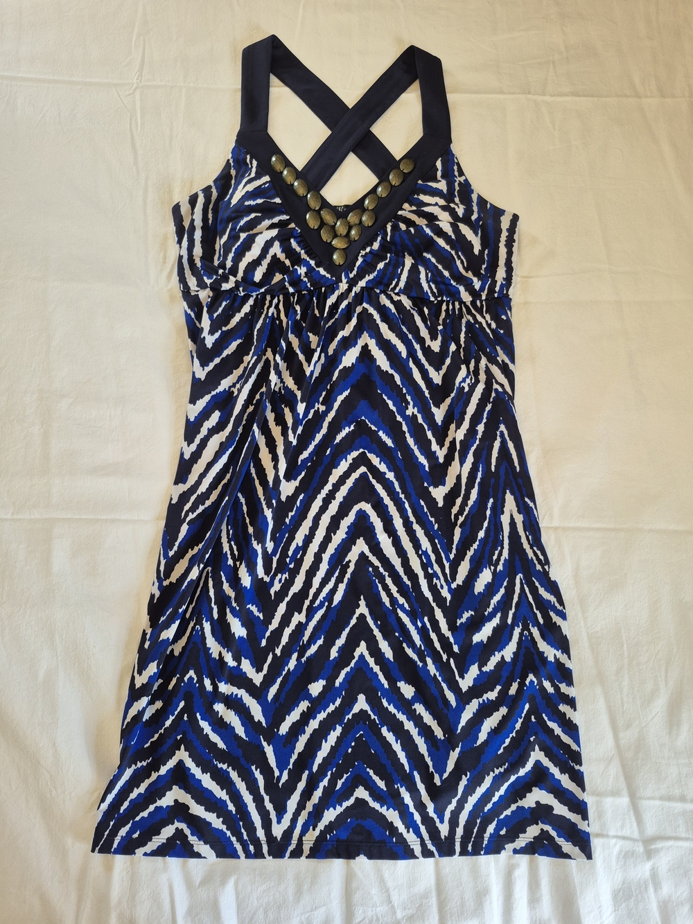 Blue Black and White Striped Print Strappy Dress